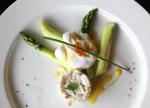 <br />Crab tower served with grilled asparagus, poached egg & hollandaise