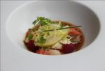 <br />Hokkaido scallop ceviche, lime and ponzu, baby fennel and grapefruit