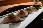 <br />Sushi platter: seared tuna belly, seared amberjack, seared geoduck, sea urchin, and eel