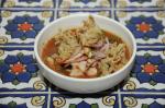 <br />vuelve a la vida 'come back to life' : squid, prawn, ocotpus, red snapper, and clams in a cold lime and tabasco soup