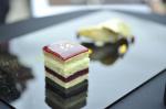 <br />Chef Paco and Jacob Torreblanca's cassis royale with pistachio genoise