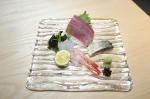 <br />tuna, mackerel, hirame, and sweet shrimp sashimi